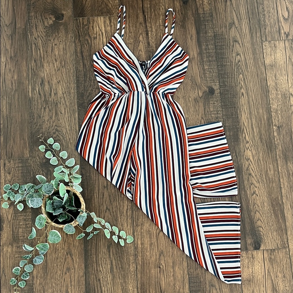 Design Lab Lord & Taylor Plunge Front Striped Jumpsuit